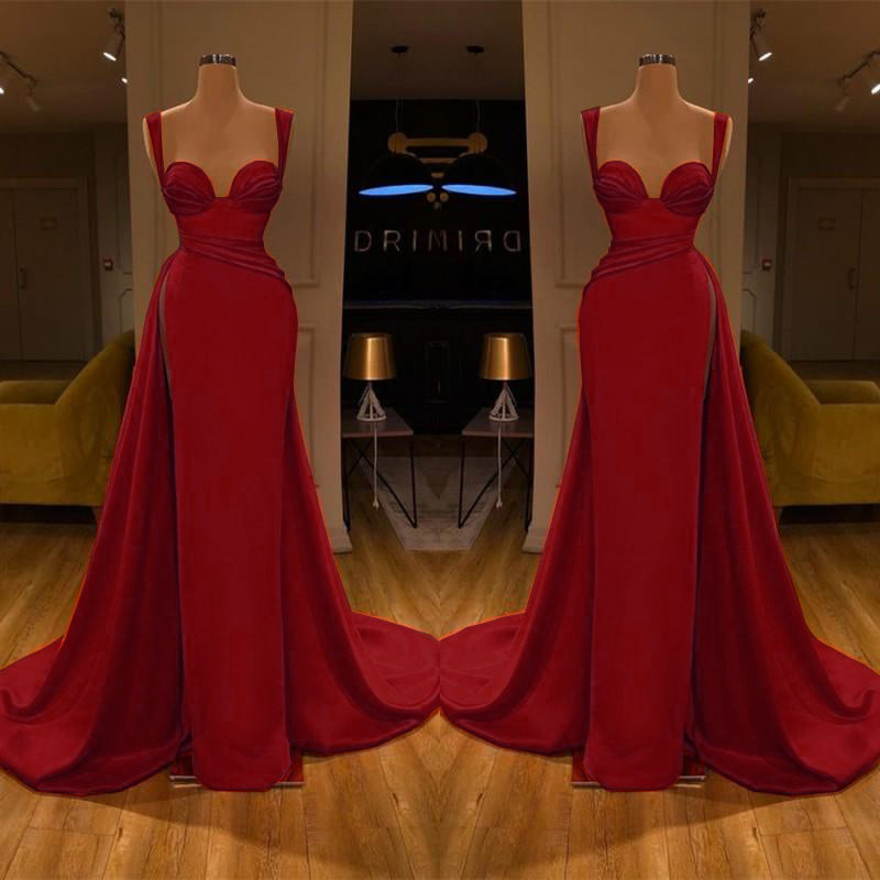 Robes de bal longues en satin, coupe sirène, décolleté cœur, fente haute, magnifiques