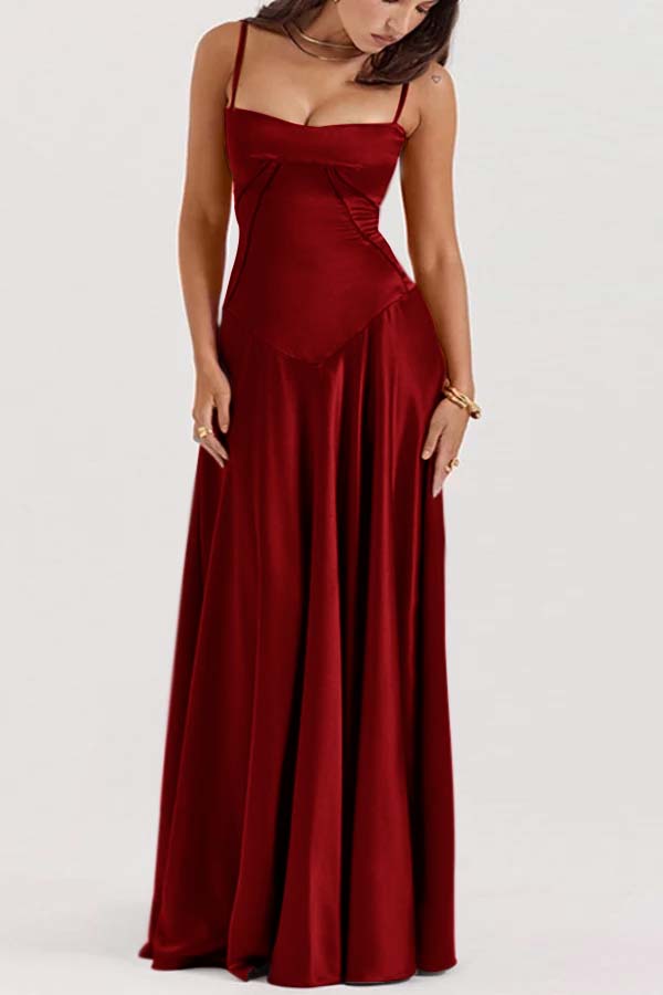 Spaghetti Strap Sleeveless Long Pleated Ruffle Prom Dress