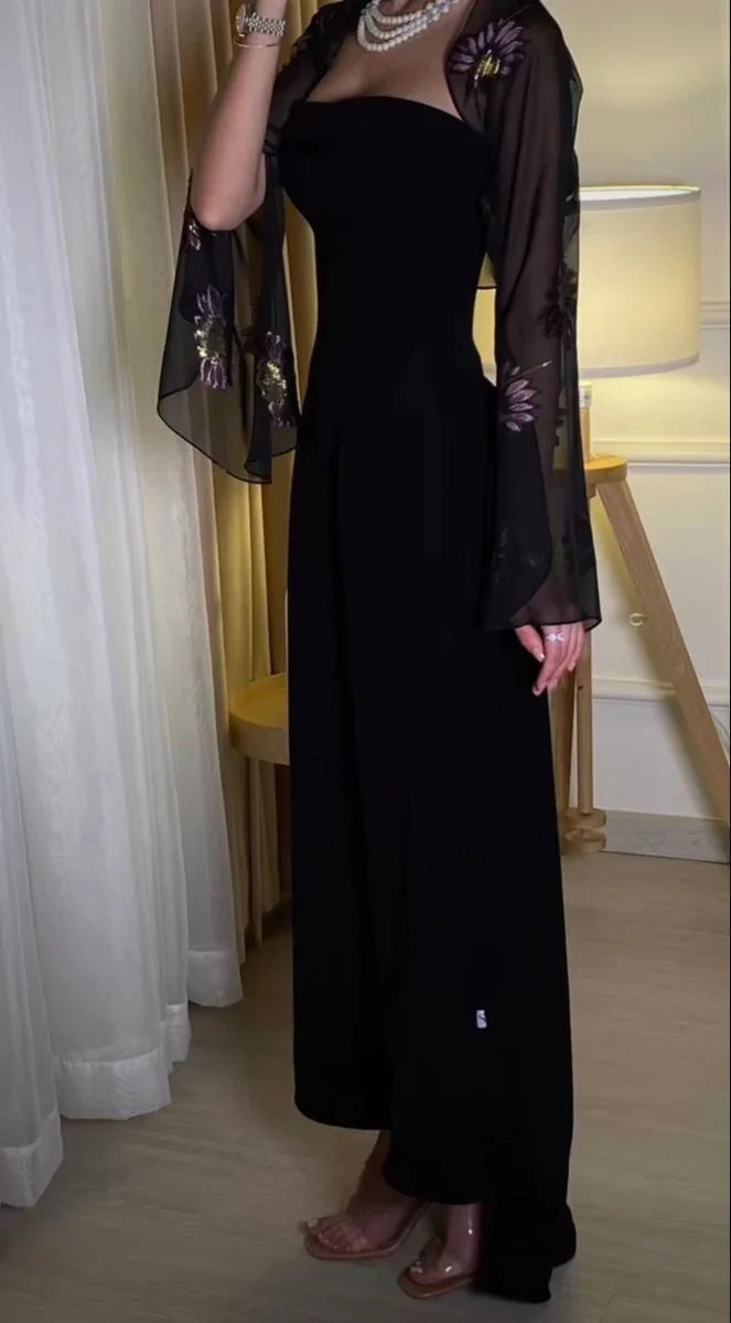Vestido largo negro elegante sin tirantes en línea A para baile de graduación vestido formal de noche Y7610