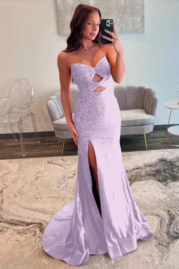 Strapless Mermaid Prom Dress With Sequins And Split Long Gown