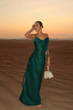 Spaghetti Strap Backless Mermaid Prom Dress With Pleated Hem