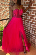 Abysmal | A-Line Strapless Beads Empire-Waist Sleeveless Prom Dress With Slit