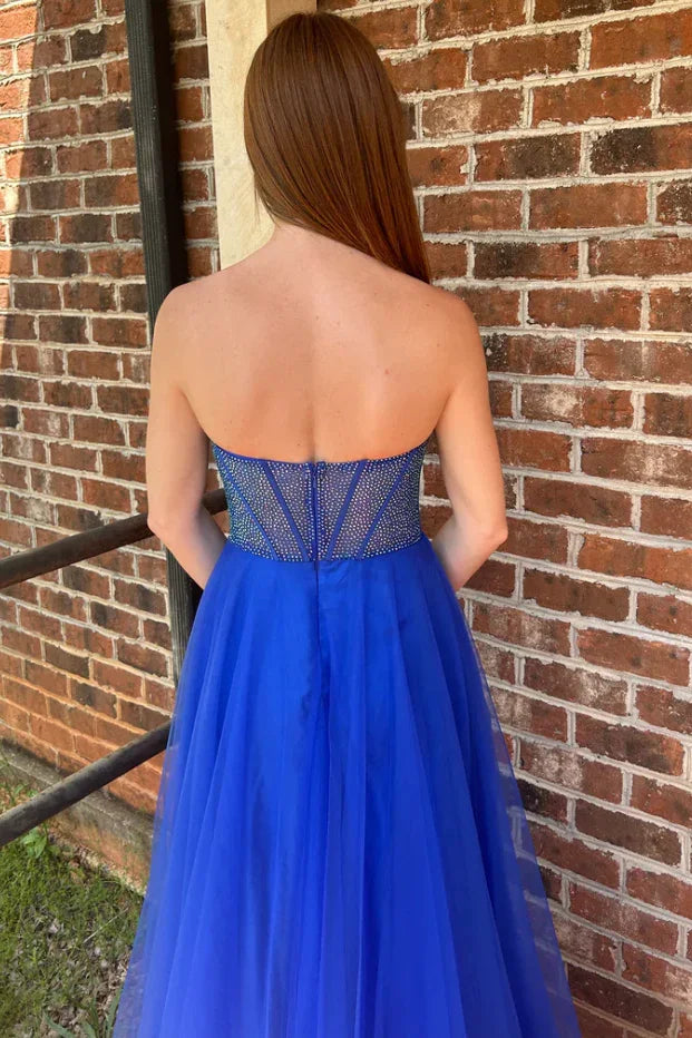 Abysmal | A-Line Strapless Beads Empire-Waist Sleeveless Prom Dress With Slit