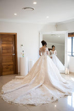 Sweetheart Open Back A Line Long Sleeves Wedding Dress With Tulle Lace