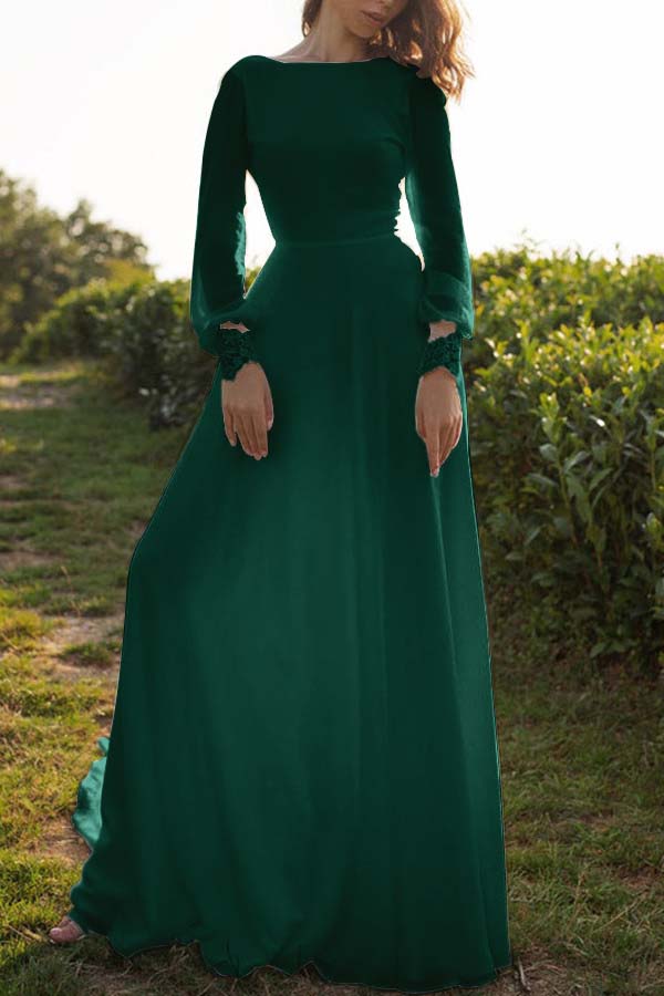 Tulle Bateau Long Sleeves Boho Wedding Dress Open Back A Line