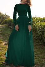 Tulle Bateau Long Sleeves Boho Wedding Dress Open Back A Line