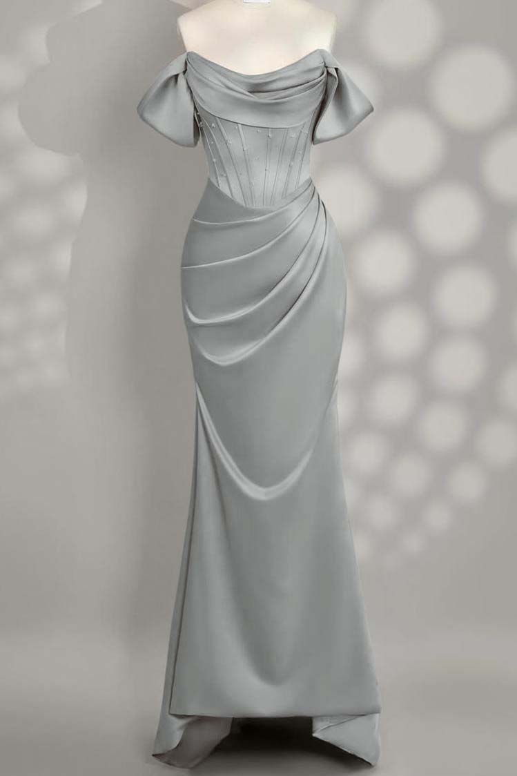 Off The Shoulder Sleeveless Mermaid Long Prom Dress With Pleated Custom Color