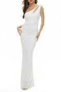 Celebrities Elegant Solid Sequins Oblique Collar Evening Dress Dresses