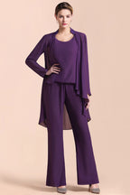 BMbridal Affordable Straps Beading Grape Chiffon Mother of Bride Jumpsuit Online with Wrap