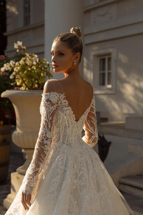 Bmbridal Off The Shoulder Lace Ball Gown Wedding Dress With Long Sleeves