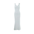 Women Slim Fit Sexy Evening Dress Deep V Plunge neck Backless Floral Decorative Shoulder Strap Fishtail Dress