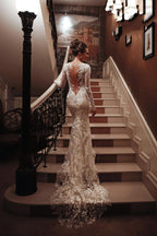Charming White High Neck Backless Mermaid Wedding Dress With Applique Lace