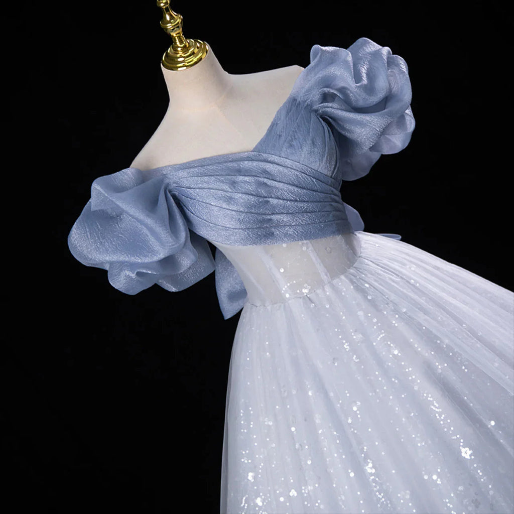 Vestido de Noite Azul Doce com Lantejoulas em Tule Vestido de Baile de Fada Y7679