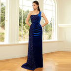Elegante sexy longo lantejoulas sem mangas gola diagonal sem costas cocktail vestido de noite vestido de dama de honra feminino