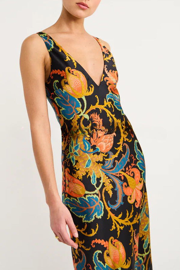 Vestido Maxi de Seda Exclusivo com Estampa Botânica Forever Mine