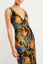 Vestido Maxi de Seda Exclusivo com Estampa Botânica Forever Mine