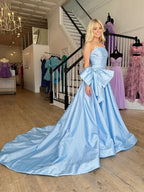 A-line Strapless Taffeta Long Prom Dress With Slit