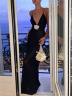 Vestido Maxi TARUXY com Decote em V Profundo para Mulheres, Decote Traseiro, Sem Mangas, Transparente, Elegante, para Festas e Clubes