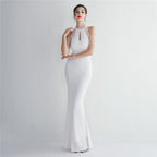 Pailletten Craft Perlen Cocktail Abendkleid Elegante Lange Neckholder Slim Fit Fischschwanz 