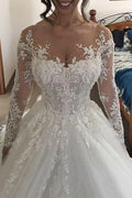 Charming White Long Sleeves Wedding Dress With Elegant Appliques