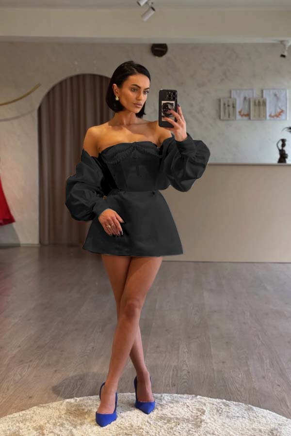 Spaghetti Strap Long Sleeves A Line Prom Dress With Beading
