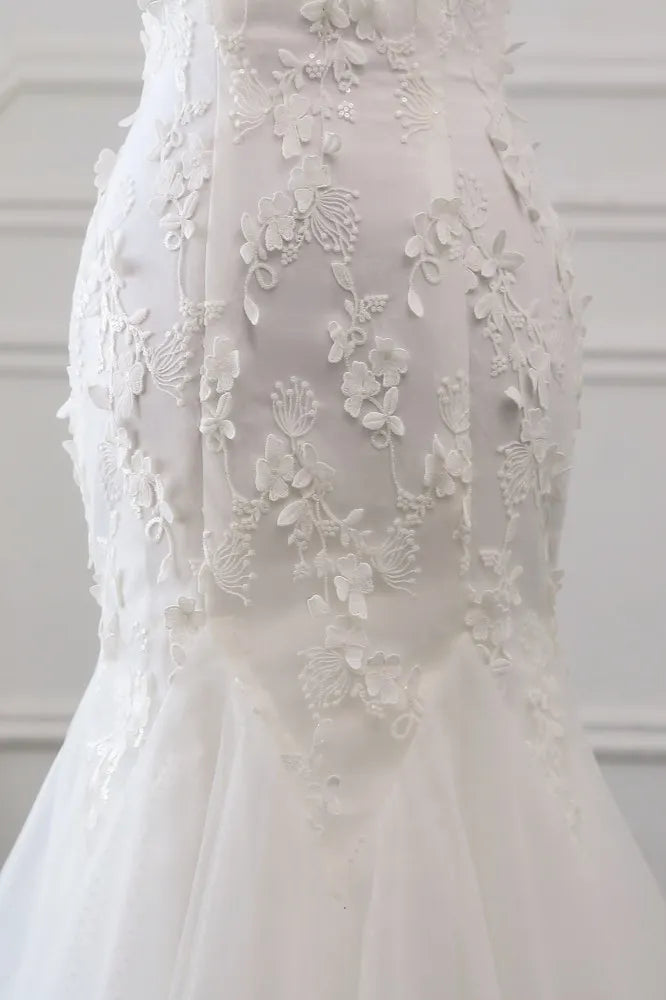 Sexy Long Off The Shoulder Mermaid Silhouette Wedding Dress With Lace Tulle