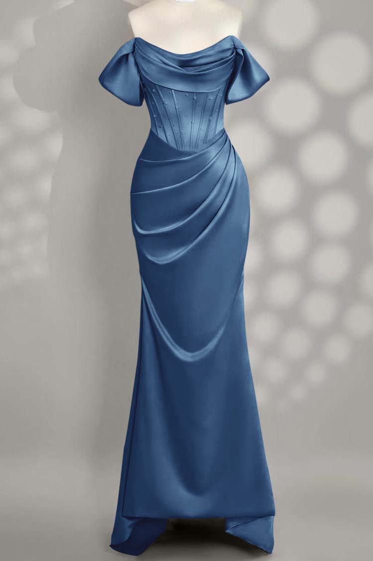 Off The Shoulder Sleeveless Mermaid Long Prom Dress With Pleated Custom Color