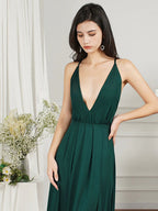 Affordable V-Neck Straps Chiffon Bridesmaid Dresses