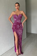 Alluring Glittering Sequins Sweetheart Side-Slit Prom Dresses