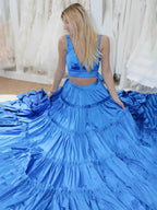 Aloe | A-Line Yellow V-Neck Ruffle Taffeta Two Piece Prom Dress