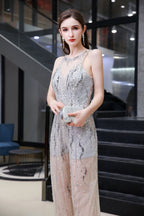 Amazing Illusion High Neck See-through Party Jumpsuit Sleeveless Prom Wear