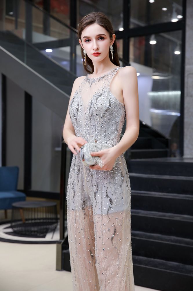 Amazing Illusion High Neck See-through Party Jumpsuit Sleeveless Prom Wear