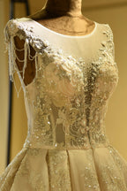 Amazing Princess Lace-up Sparkly Beading Tulle Ivory Princess Wedding Dress