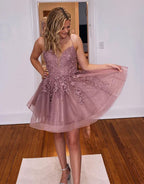 A-Line Applique Lilac Homecoming Dress