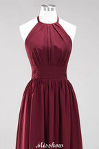 Appliques Halter Sleeveless Floor-Length Bridesmaid Dresses with Ruffles A-line Chiffon Evening Maxi Dress