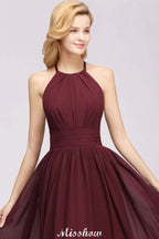 Appliques Halter Sleeveless Floor-Length Bridesmaid Dresses with Ruffles A-line Chiffon Evening Maxi Dress