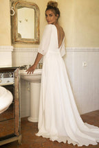 Half Sleeves Wedding Dress With V Neck Lace Bodice For Bride