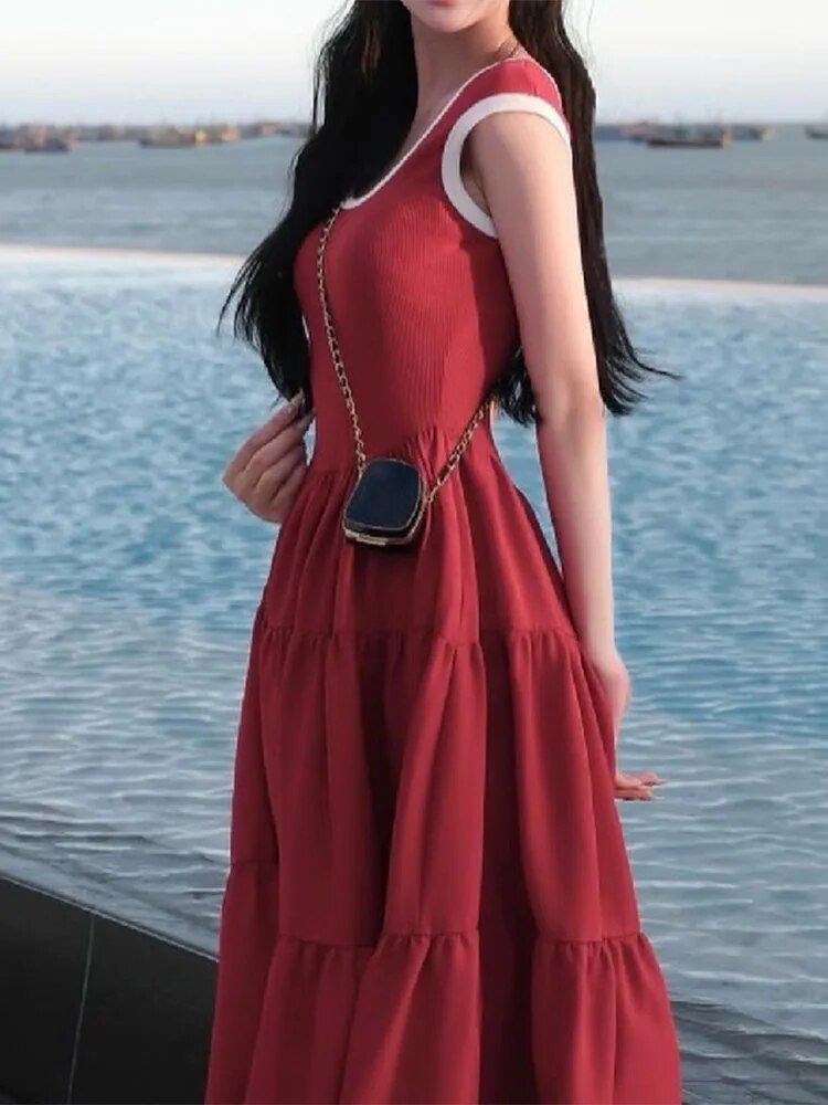 Robe longue rétro fine TARUXY pour femme, été 2024, manches courtes, taille haute, robe de soirée élégante pour dame, maxi femme