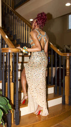 Robe de soirée luxueuse en cristal sirène fendue sur le côté robe de soirée sexy Y547
