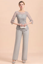 BMbridal Elegant 3/4 Sleeves Lace Chiffon Affordable Mother of Bride Jumpsuit Online