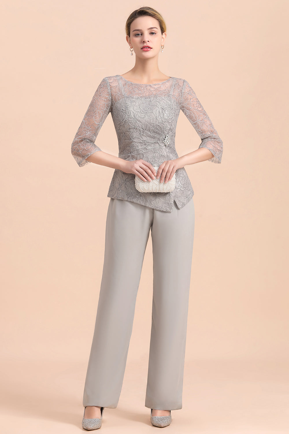 BMbridal Elegant 3/4 Sleeves Lace Chiffon Affordable Mother of Bride Jumpsuit Online