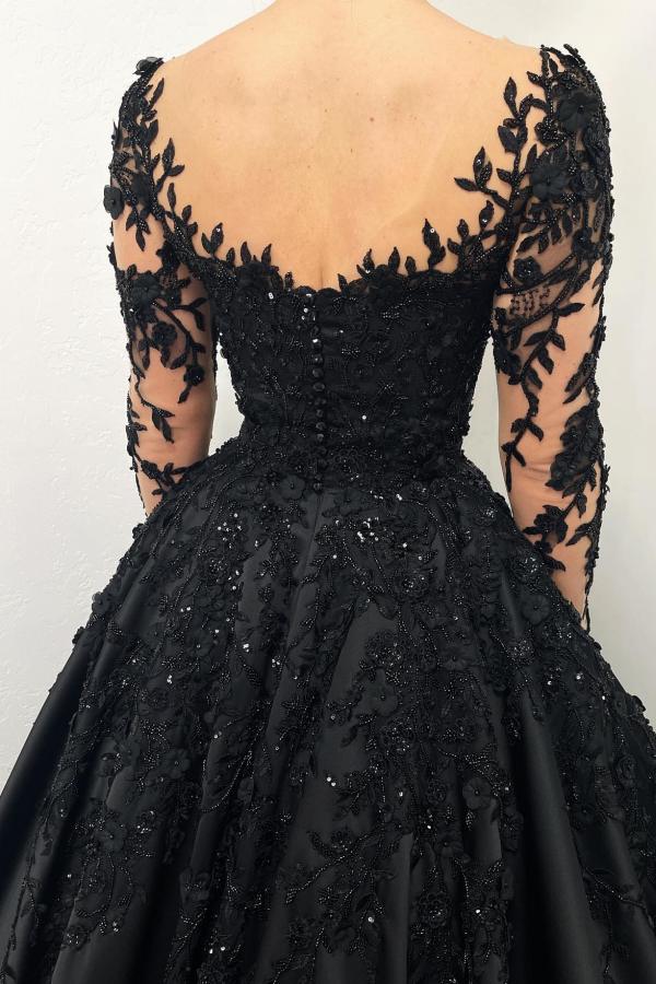 Bmbridal Black Long Sleeves A Line Wedding Reception Dress With Appliques