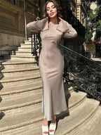 Vestido Maxi Fino TARUXY Para Mulheres Elegante Sólido Para Festa e Noite Mulheres Cintura Alta Luxuoso Feminino Moda Outono