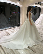 Stunning Sleeveless V Neck Long A Line Lace Wedding Dress