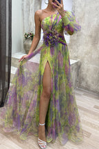 Elegantes Abendkleid mit allmählich wechselndem Schlitz und schrägem Kragen (5 Farben) 