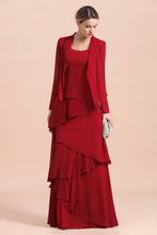 BMbridal Elegant Burgundy Chiffon Mother of the Bride Dress Ruffles With Jacket