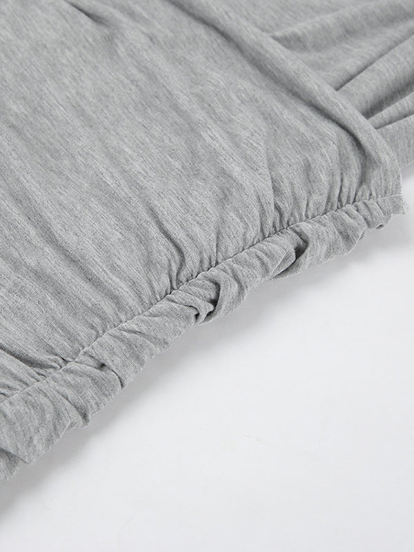 Vestidos de Noite Maxi Decote Ombro a Fora Manga Comprida Justos Pregueados Cor Liso Articulação Dividida