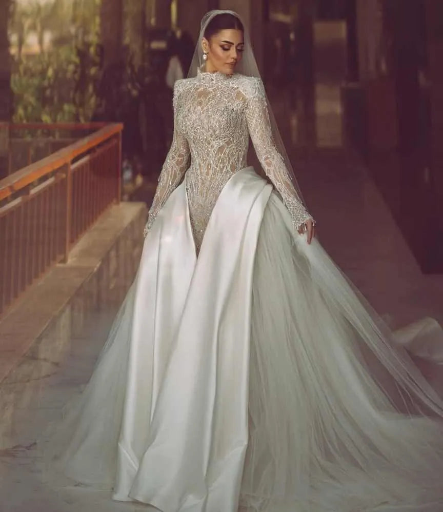 Custom Made Beading Lace Appliques Wide Strap Open Back Mermaid Wedding Dress