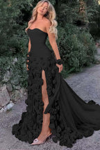 Strapless Long Mermaid Prom Dress With Split Appliques Custom Colors And Sizes