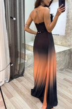 Vestido largo con abertura y cinturón, con estampado degradado y plumas, Wild Elegance 